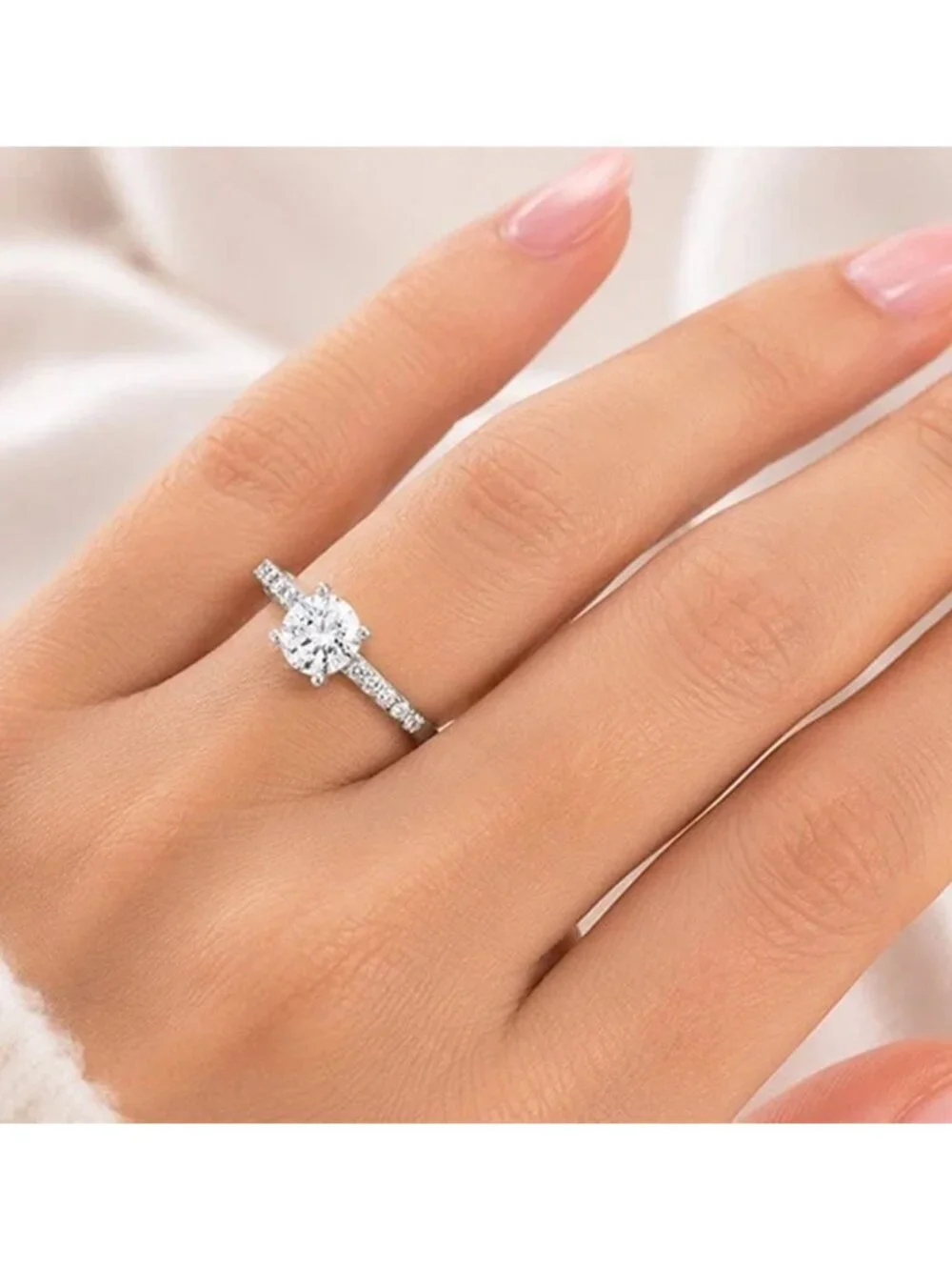 White Sapphire 1.30 Cts Engagement Ring 14k White Gold